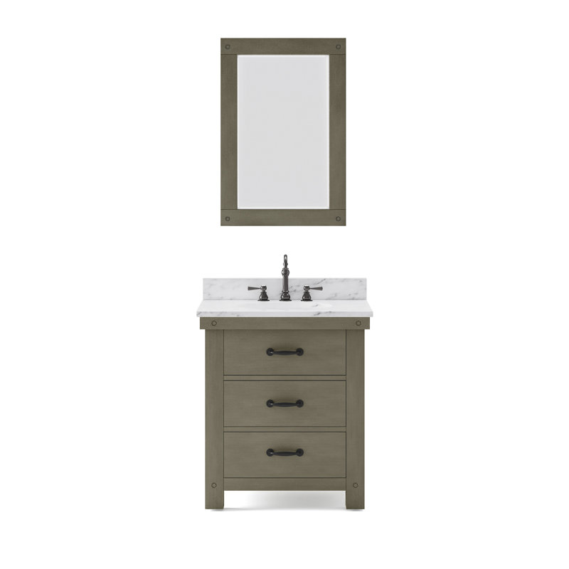 Aberdeen 30 In. Single Sink Blue Limestone Countertop Vanity In Rustic Sienna With Mirror, Carrara White, Rostic Sienna