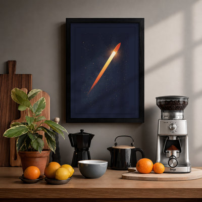 Rocket Through Stars Modern - Framed Print