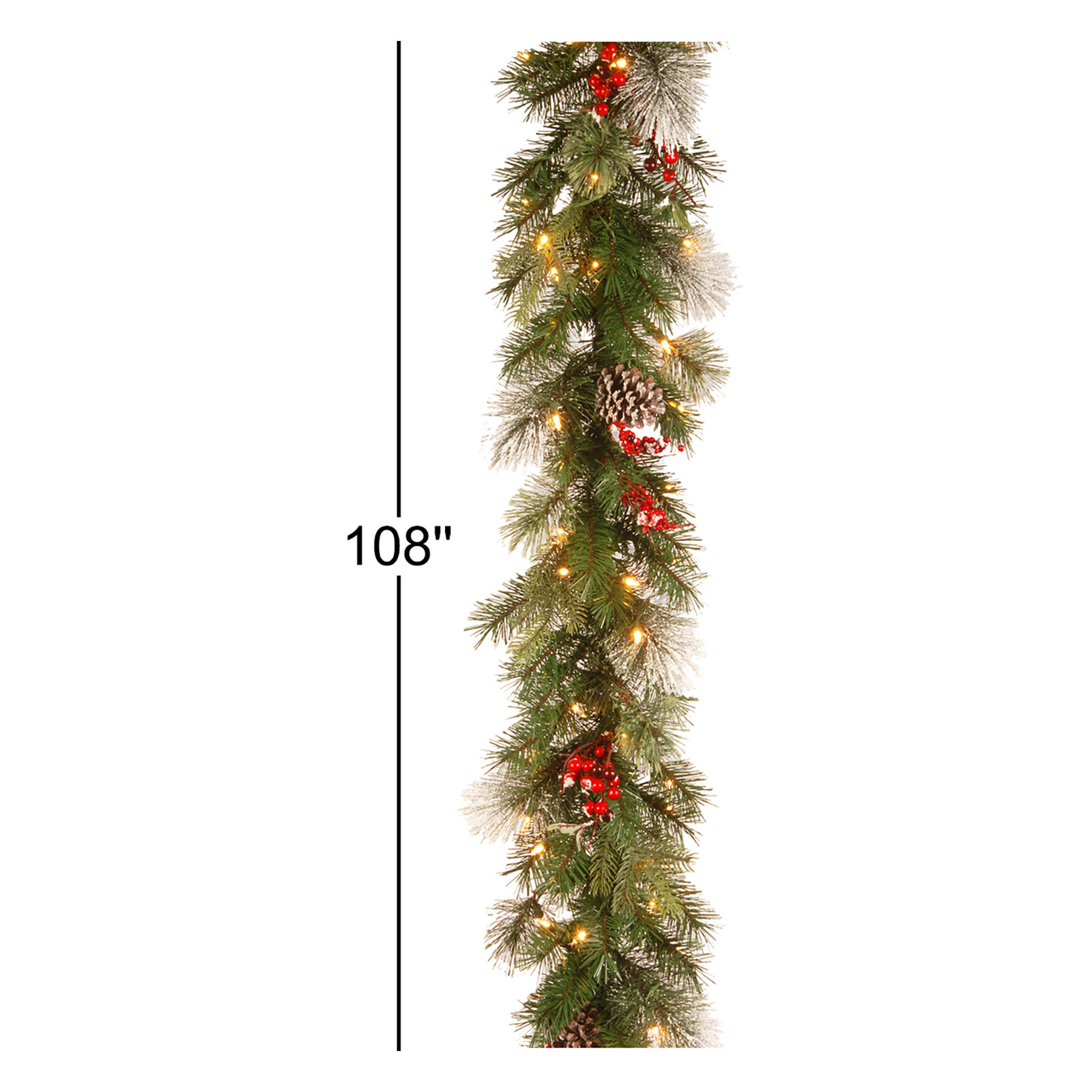 108" Frosted Pre-Lit Berry Garland