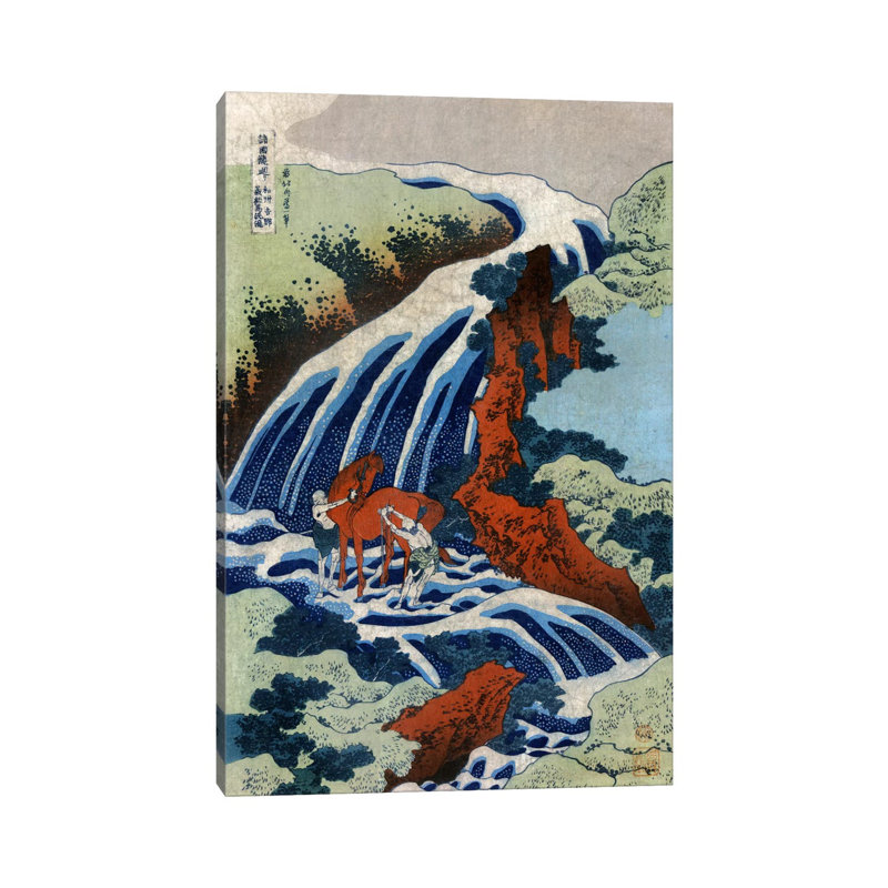 Washu Yoshino Yoshitsune Uma Arai No Taki by Katsushika Hokusai - Wrapped Canvas Painting