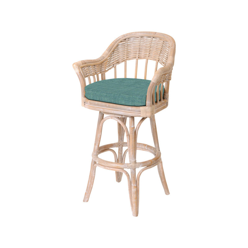 Corneliea Swivel Upholstered Counter Stool, Rustic Driftwood, Kali Olive