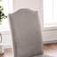 Chaises de salle à manger 2 pièces Finklea au look transitionnel, blanc antique, tissu gris, dos chameau, pieds cannelés, côté rembourré (2 pièces), blanc et gris, revêtement en tissu, conception du dossier, base à garniture cloutée