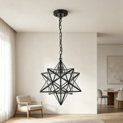 Grand luminaire suspendu en forme d'étoile 16 pouces, chaîne en verre transparent avec chaîne réglable pour cuisine, salle à manger, entrée, chambre à coucher