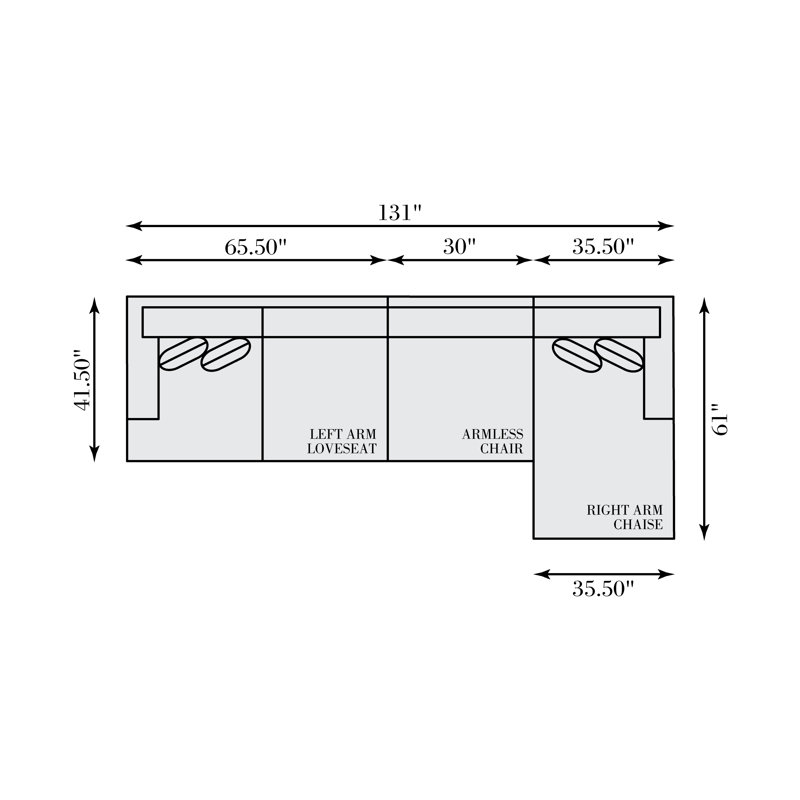 Canapé modulaire en tissu 3 pièces Bernhardt Mila, 36.5" H x 131" W x 61" D, Right Hand Facing