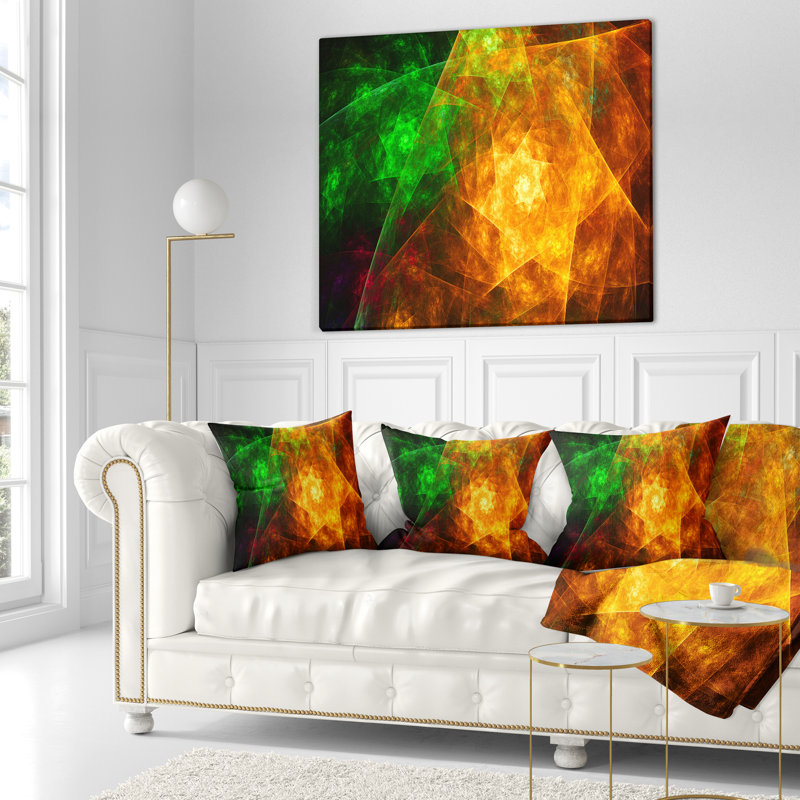 Polyèdre rotatif - coussin abstrait imprimé, 18 po x 18 po, Vert / Jaune, Coussin décoratif