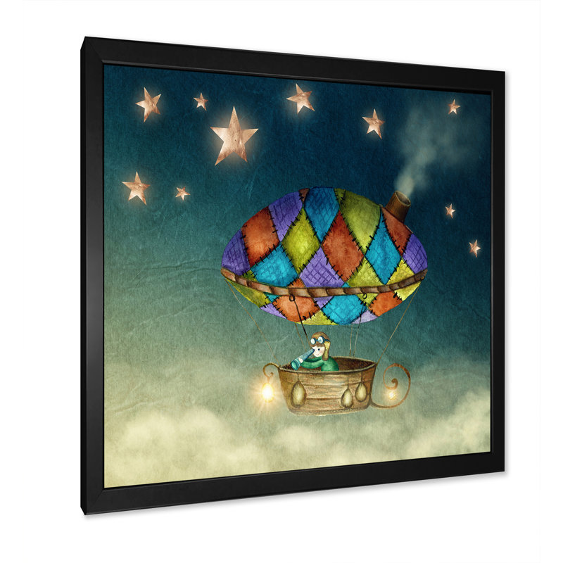 «Hot Air Balloon In Starry Sky», impression sur toile, H 30 po x l 30 po x P 1 po, Cadre d'angle fermé noir