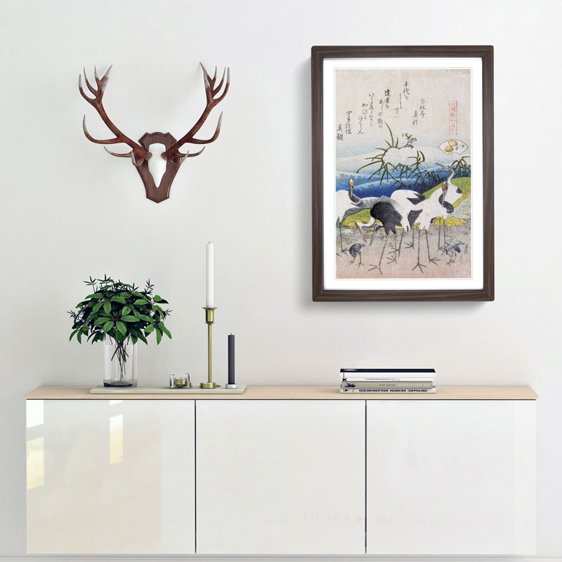 Group of Storks by Katsushika Hokusai - Picture Frame Painting Print, Walnut Framed, 65cm H x 48cm W x 2cm D