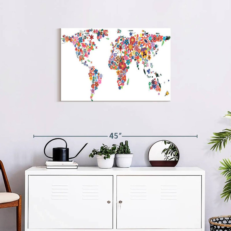 Harnek Flowers World Map, 20" H x 30" W
