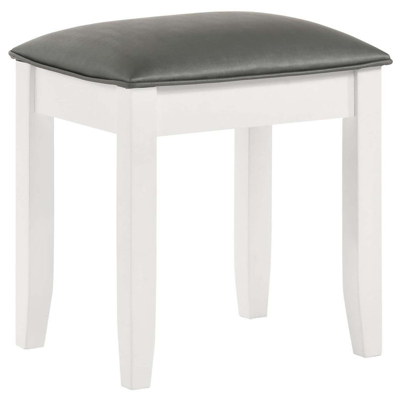 Tabouret de coiffeuse blanc avec siège rembourré, Siège gris / cadre blanc