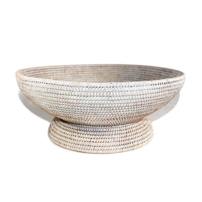 Panier à fruits rond à piédestal, Blanc délavé