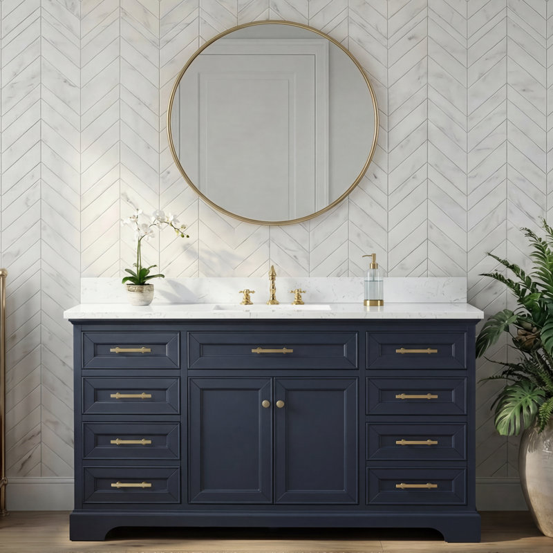 Thompson 60" W Single Bathroom Vanity, Indigo Blue/Brushed Gold