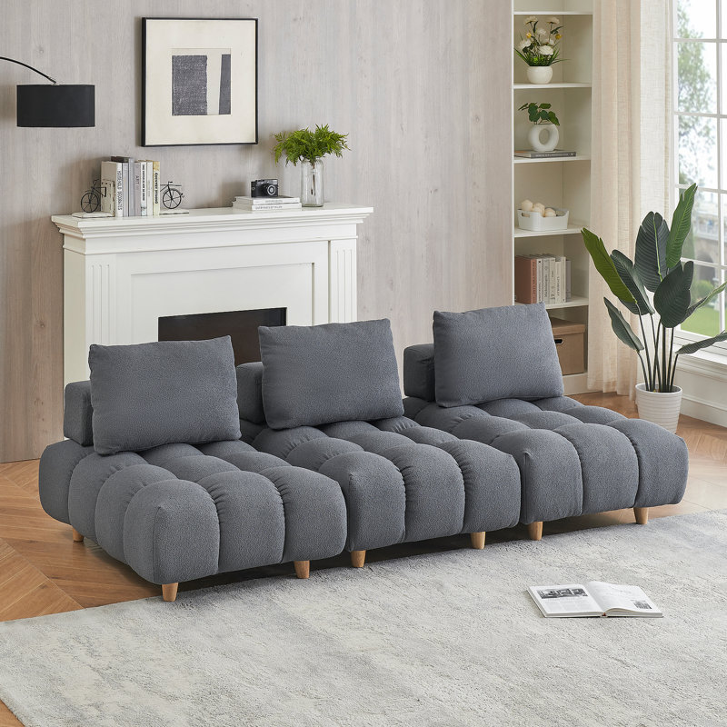 Upholstered Large Sofa, Gray, 3, 29.5" H x 90" W x 40.2" D