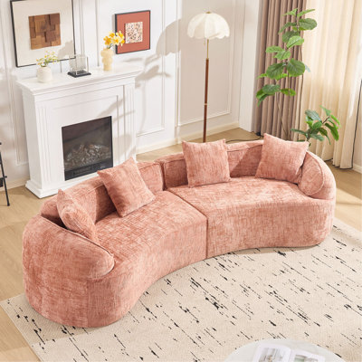 Pink Curved Compressed Sofa, Creative Nordic-style Design for Living Room, Comfortable, Soft and Suitable for Multiple Scenarios