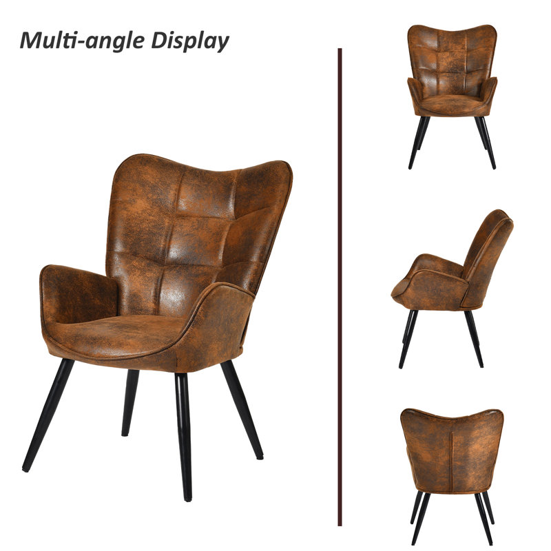 High Back Accent Chair, Upholstered Reading Wing Back Side Chairs, Arm Chairs For Bedroom, Living Room, Brown And Black