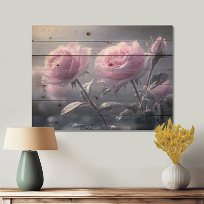 Lavender Roses Blooms In The Morning II - Roses Wood Print - On Natural Pine Wood