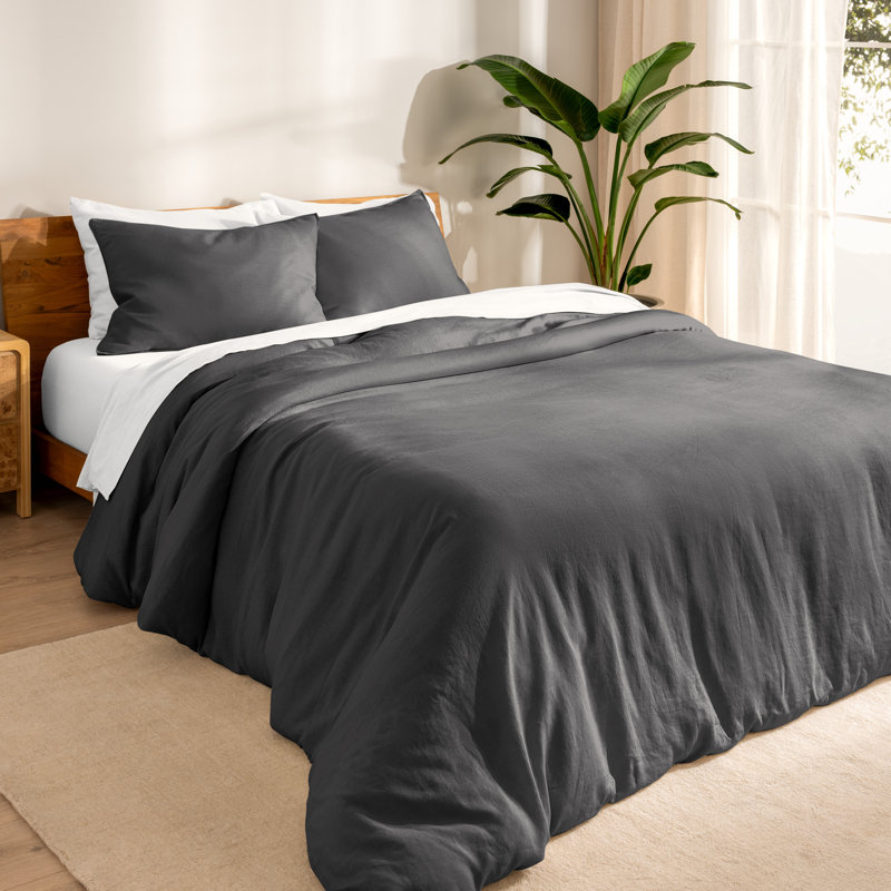 Modern & Contemporary Linen Duvet Cover, Twin/Twin XL + 1 Standard Sham, Gray