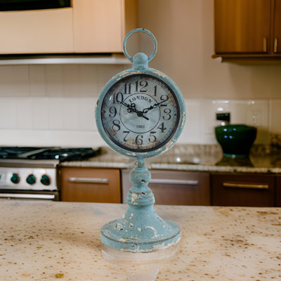 Analogue Metal Mechanical Tabletop Clock in Teal