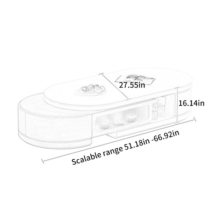 Cream Style Oval Extendable Coffee Table, Cream/Burlywood
