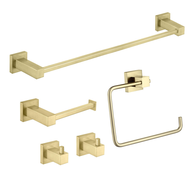 Ensemble de quincaillerie de salle de bain cubique 5 pièces, Or brossé