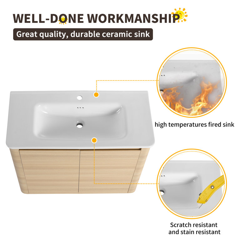 Meuble-lavabo double autoportant 92 po avec lavabo en céramique 92 po, meuble-lavabo sur pied avec 5 portes et 3 tablettes réglables