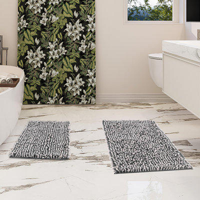 Ensemble 2 pièces de tapis de salle de bain - Tapis de bain en chenille absorbant, antidérapant, doux, lavable à la machine, tapis de sol confortables (24 po x 17 po et 20 po x 30 po, gris gris)