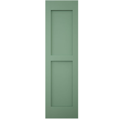 Volets extérieurs Americraft à deux panneaux plats égaux en bois véritable (par paire), 30,5 cm (L) x 211 cm (H), avec capuchons de volets en aluminium, vert rail