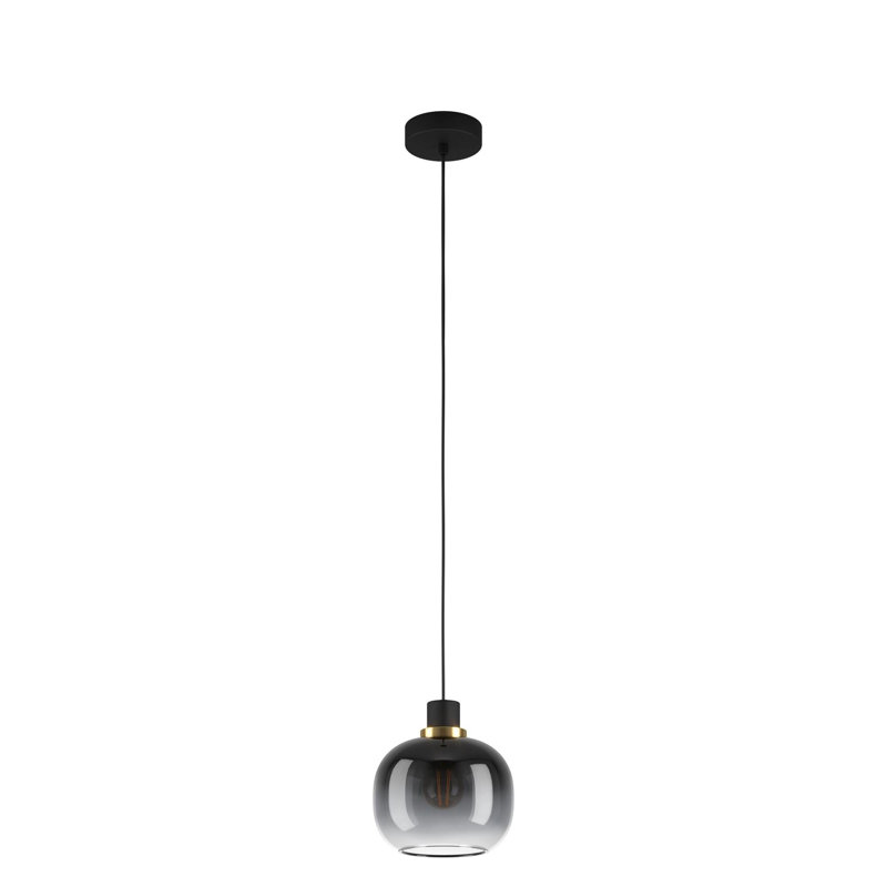 Luminaire suspendu Chittering 1 lumière - Finition noire structurée - Abat-jour en verre noir vaporisé