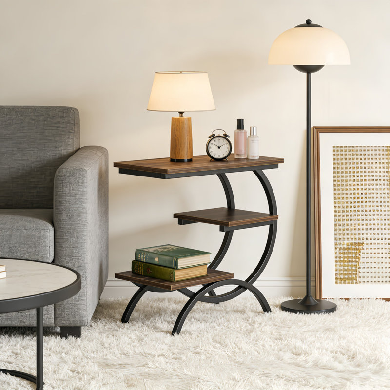Industrial-chic 3-tier C-shaped End Table