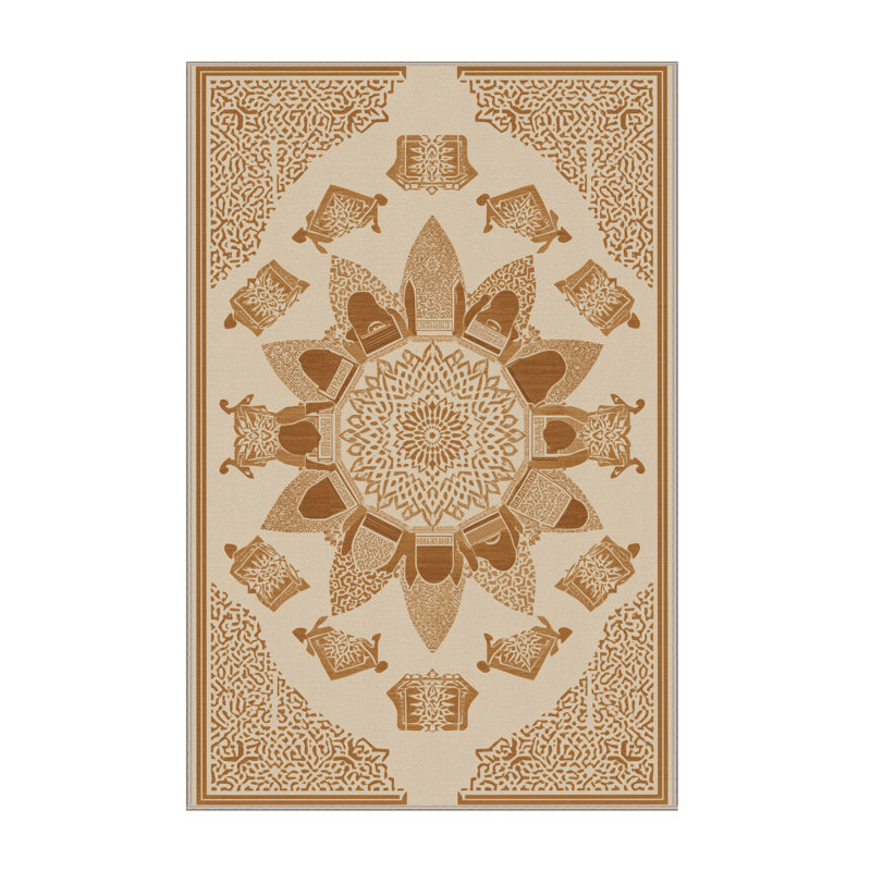 Machine Washable Ovetta Children Reading Together Global Inspired Moroccan Rug in Beige – Beige Binding, 2x3