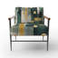 Fauteuil d'appoint rembourré abstrait en velours doré et vert-112889750