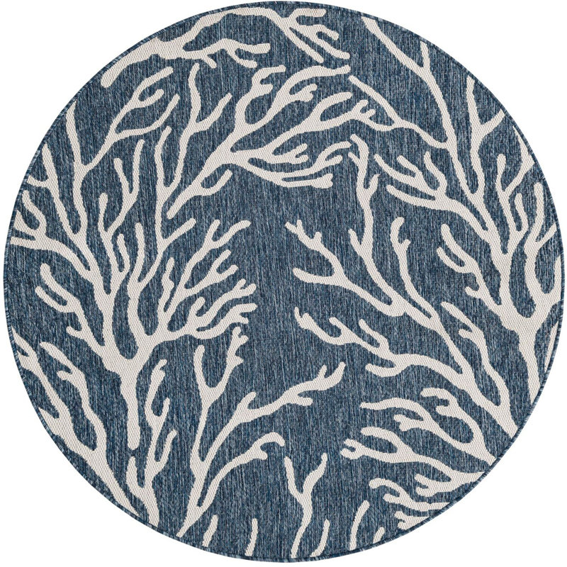 Tapis bleu contemporain Azilynn, Rond 5 pi 3 po