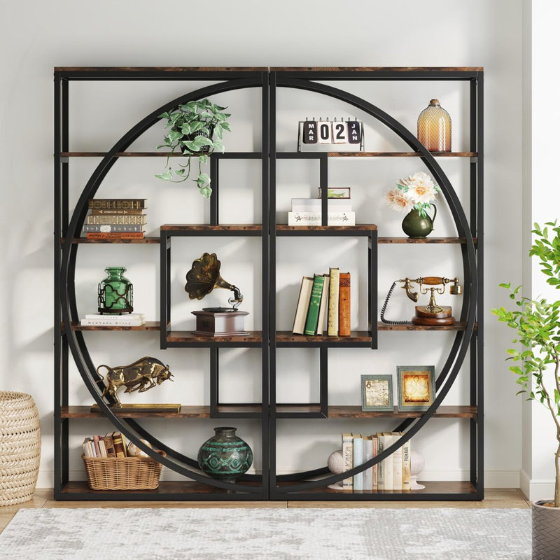 70.47 Inch Height Industrial 5-Tier Etagere Bookshelf With 8 Open Shelves For Stylish And Functional Storage, Rustic Brown