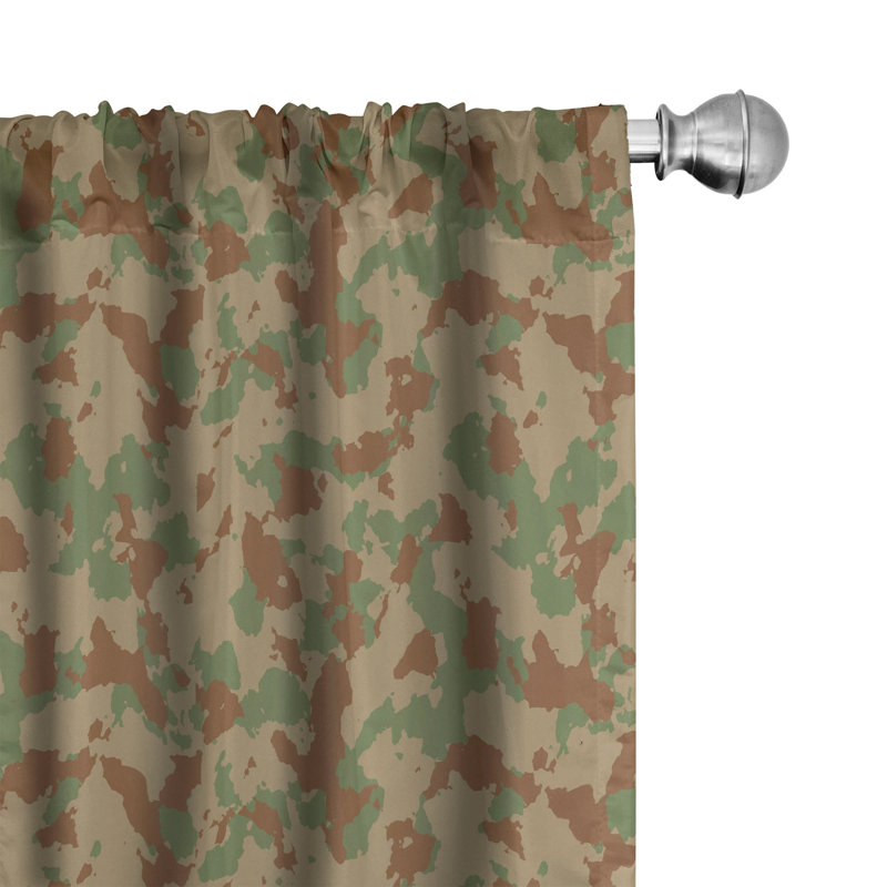 Camouflage Semi-Sheer Rod Pocket Curtain Panels, Dark Tan, 28" x 84"