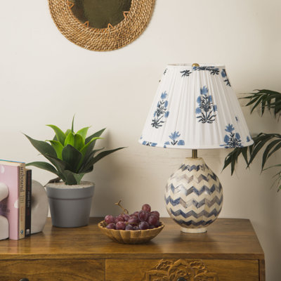Abat-jour en coton fleuri bleu azur