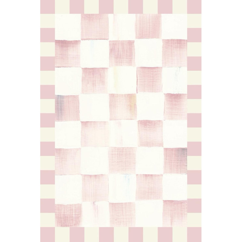 Rosy Checkered Washable Rug, Rectangle 2' x 3'
