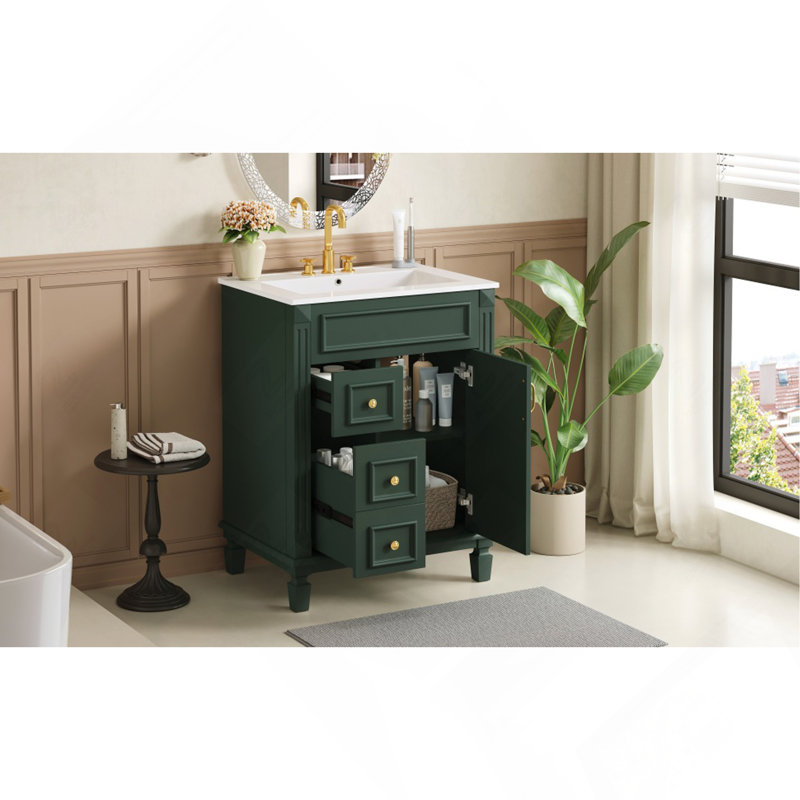 Meuble-lavabo 24 po avec lavabo en céramique, petite armoire de salle de bain moderne, 2 tiroirs et tablette réglable, null
