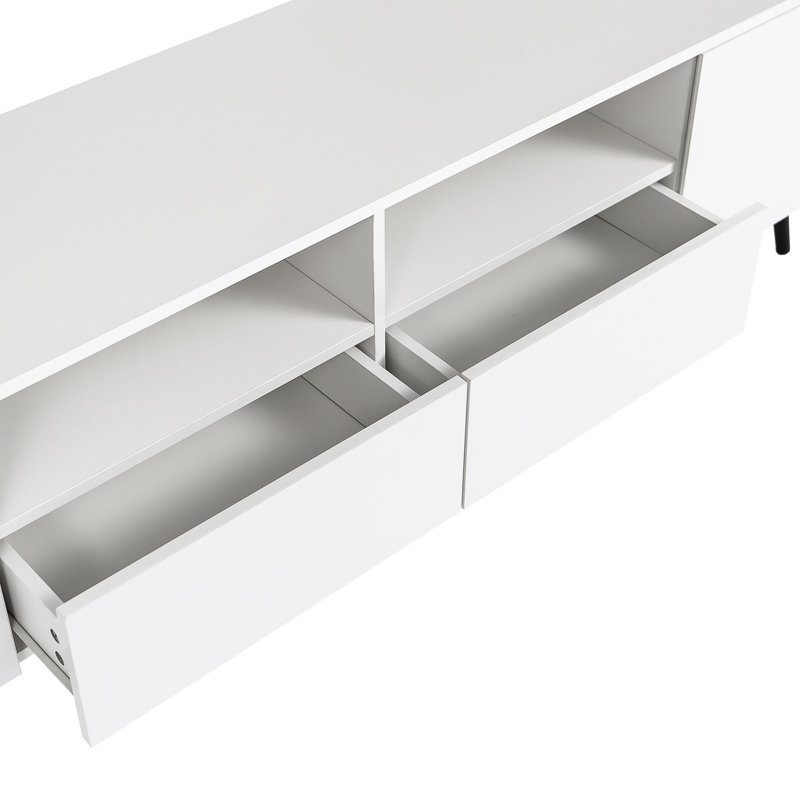 Meuble télé Prebe avec 16 lumières DEL et grand rangement Prebe | Panneau de particules E1, finition ultrabrillante, Blanc