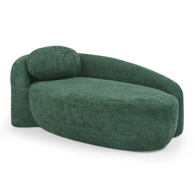 Fauteuil relax ovale une place en tissu bouclé vert, fauteuil lounge ergonomique contemporain avec coussin, fauteuil d'appoint compact et peu encombrant pour salon, chambre et petit coin.