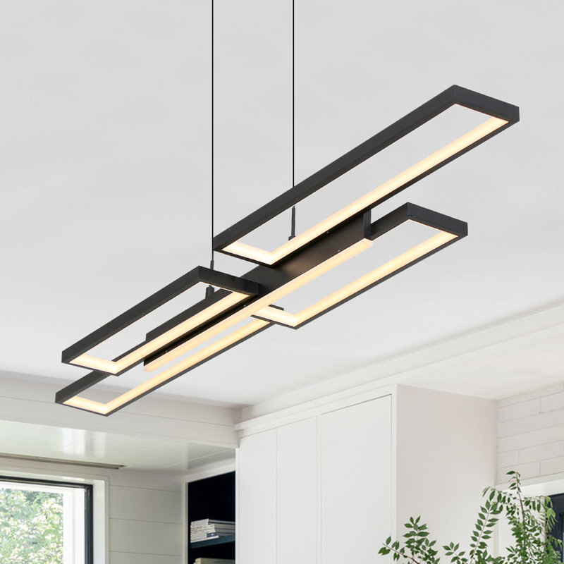 Frode 5 - Light Kitchen Island Pendant Linear Chandelier LED with Remote Control, 2.8" H x 47" W x 8.3" D, Black
