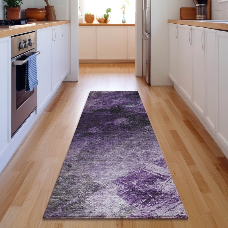 Premium Machine Washable Cerrito AMF590 Purple Rug, Runner 2'3" x 7'6"