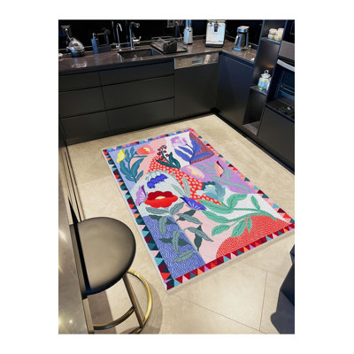 Tapis décoratif lavable à la machine rose