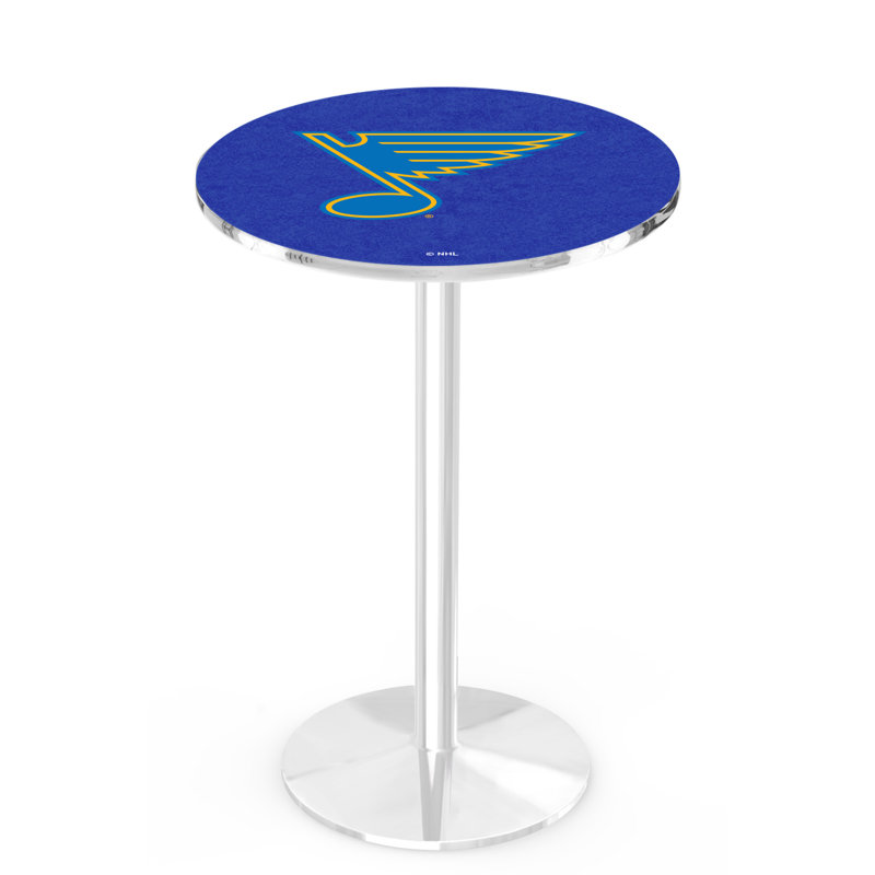 NHL Round Metal Base Dining Table, Chrome, St. Louis Blues