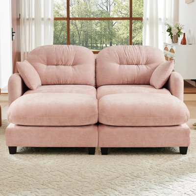 Pink Chenille Sectional With , Ergonomic Design, And Customizable Seating For Small Spaces Modular : Fabric, Seat, Arrangement by Latitude Run