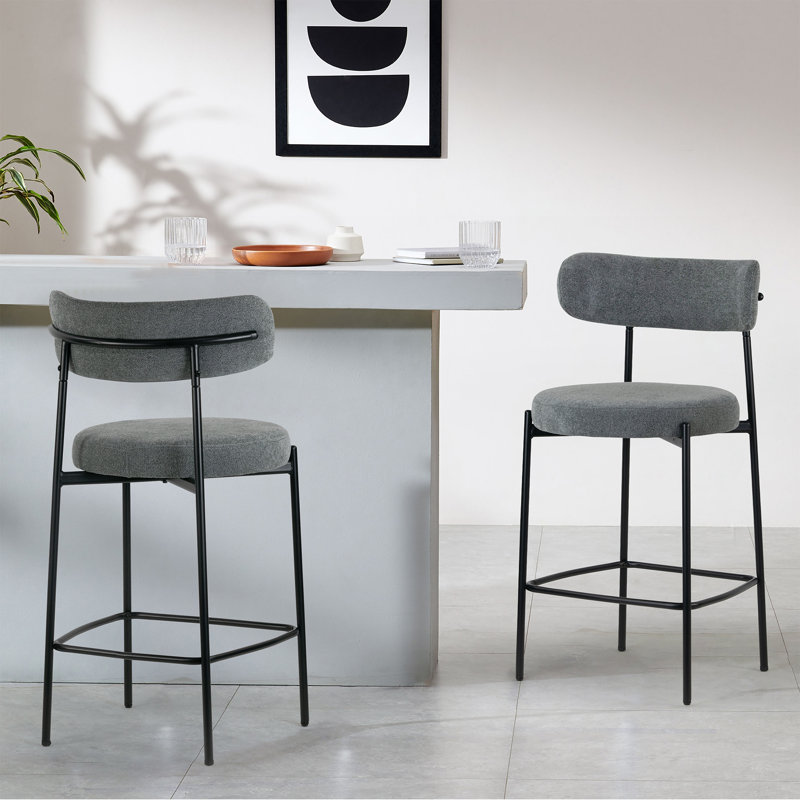 Kibariye Upholstered Counter Stool with Metal Frame, Short Stool (23.5" Seat Height), Gray