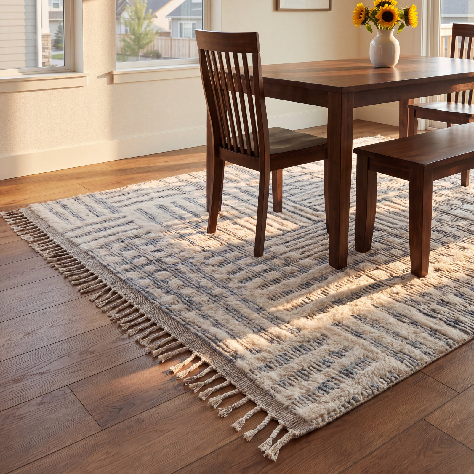 Benjamin Ivory Sky Hand-Knotted Geometric Rug, Rectangle 8'6" x 11'6"