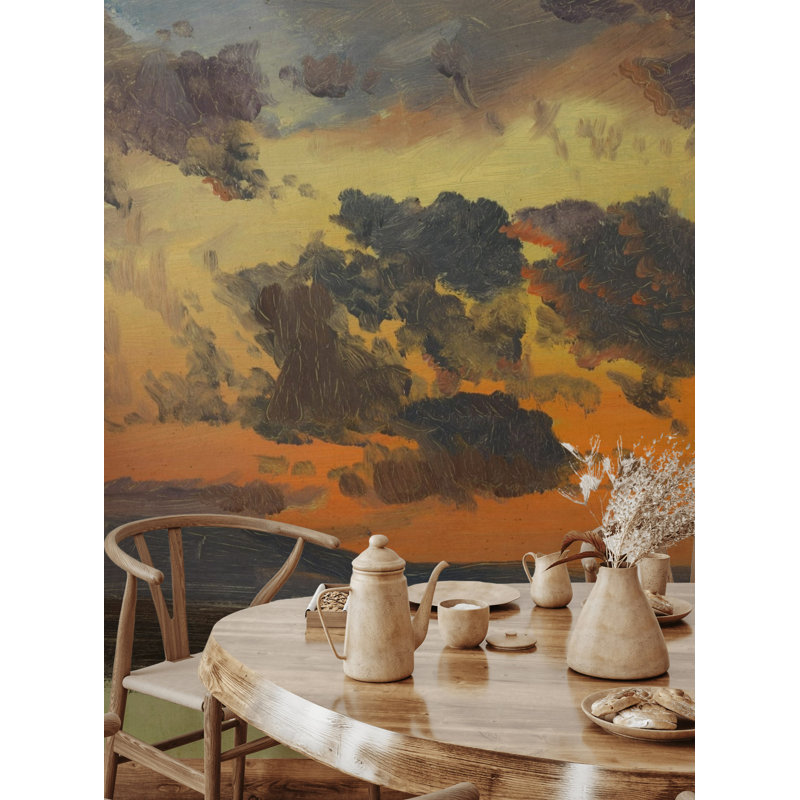 Papier peint coucher de soleil coucher de soleil orange Moody, L 140 po x L 108 po
