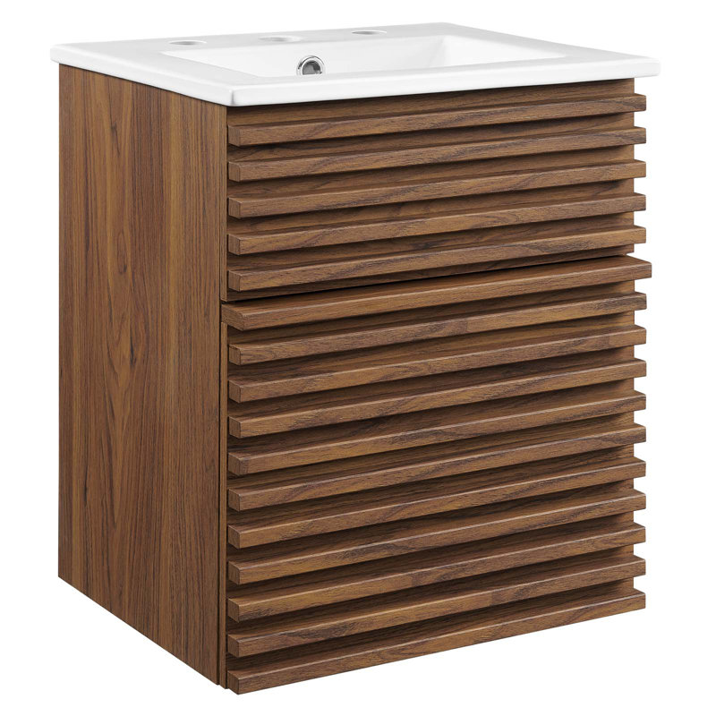 Meuble-lavabo mural 18 po Modway Render, Blanc, Noyer