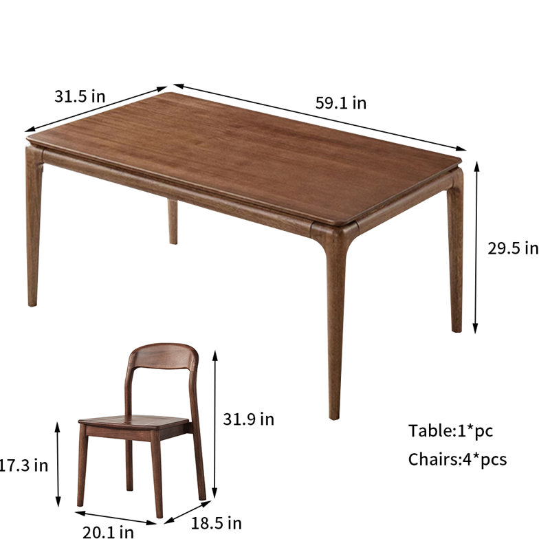 Nichoal 4 - Person Walnut Solid Wood Solid Wood Top Four Leg Dining Set, 29.5" H x 55.1" L x 35.4" W