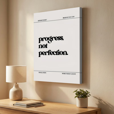 Inspirational quote: "Progress Canvas Wall Art - not perfection - 1" Deep Gallery Wrapped - 24" x 36"