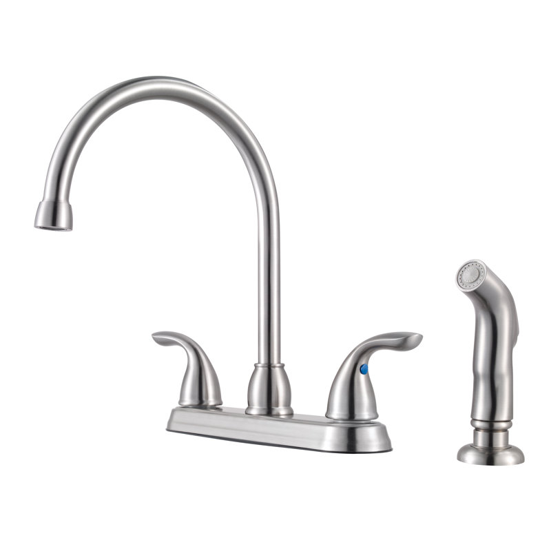 Double Handle Kitchen Faucet with Side Spray, Stainless Steel
